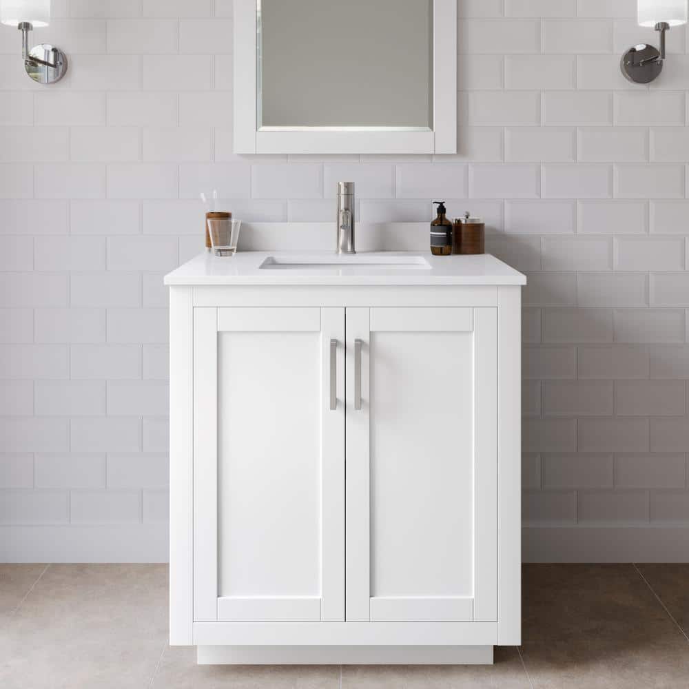Wyndham Collection Miranda 30" White Bathroom Vanity with Cultured Marble Top