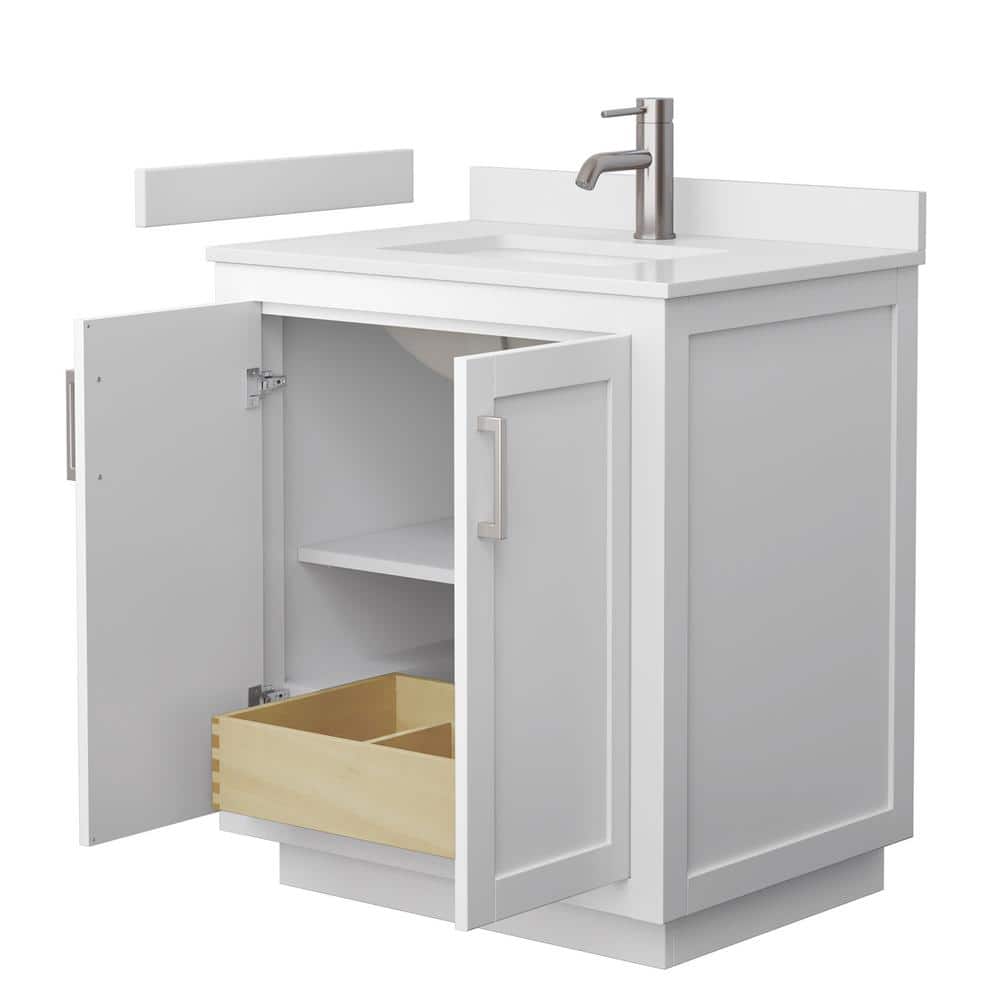 Wyndham Collection Miranda 30" White Bathroom Vanity with Cultured Marble Top