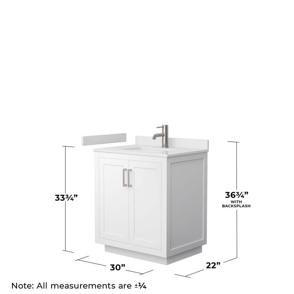 Wyndham Collection Miranda 30" White Bathroom Vanity with Cultured Marble Top