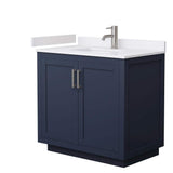 Wyndham Collection Miranda 36" Dark Blue Bathroom Vanity with White Marble Top