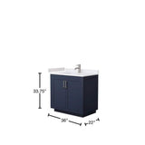 Wyndham Collection Miranda 36" Dark Blue Bathroom Vanity with White Marble Top