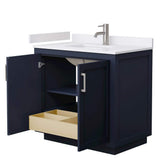Wyndham Collection Miranda 36" Dark Blue Bathroom Vanity with White Marble Top