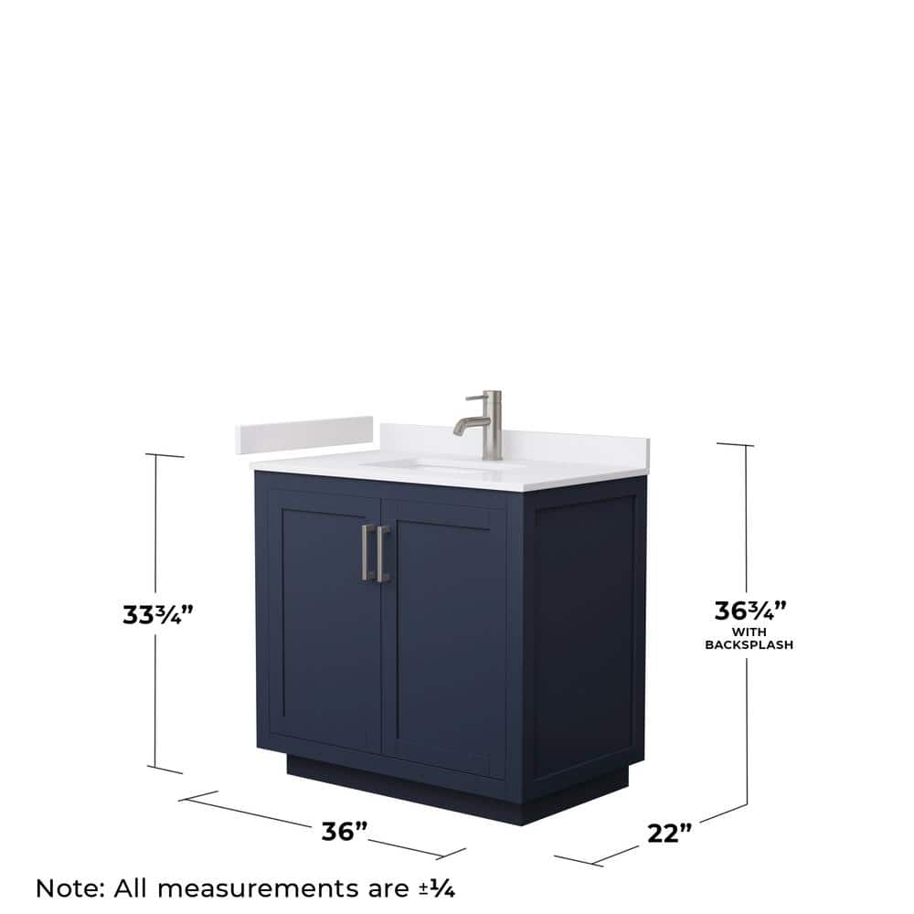 Wyndham Collection Miranda 36" Dark Blue Bathroom Vanity with White Marble Top