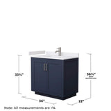 Wyndham Collection Miranda 36" Dark Blue Bathroom Vanity with White Marble Top