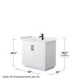 Wyndham Collection Miranda 36" Single Sink Bathroom Vanity with White Cultured Marble Top