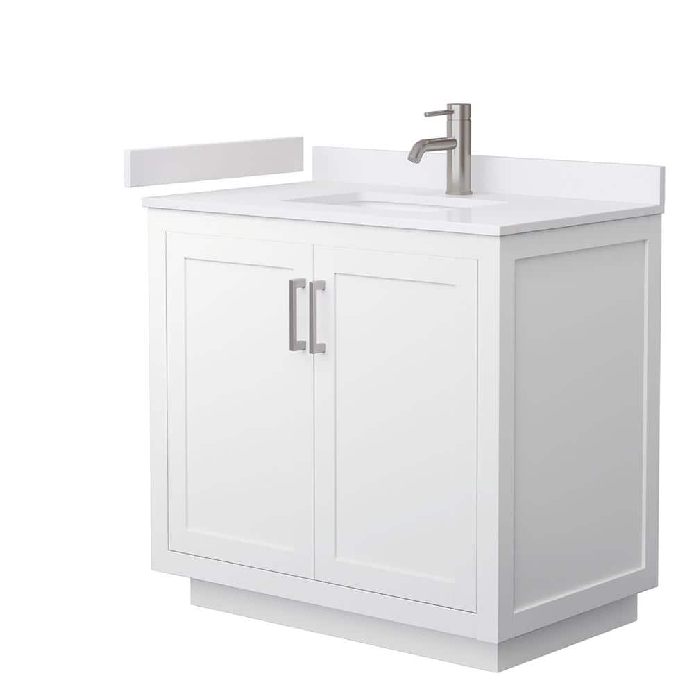 Wyndham Collection Miranda 36" White Bathroom Vanity with Cultured Marble Top