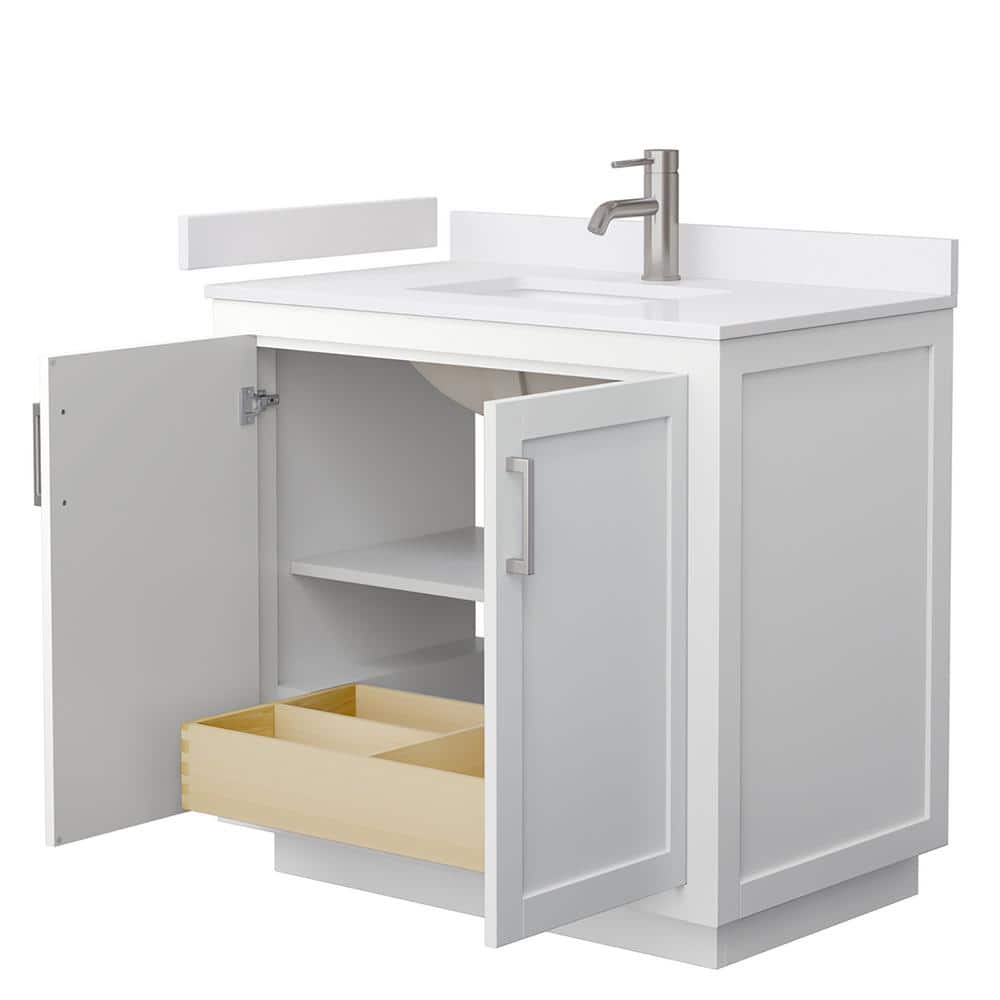 Wyndham Collection Miranda 36" White Bathroom Vanity with Cultured Marble Top