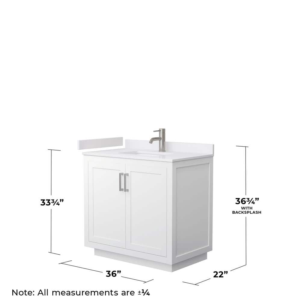 Wyndham Collection Miranda 36" White Bathroom Vanity with Cultured Marble Top