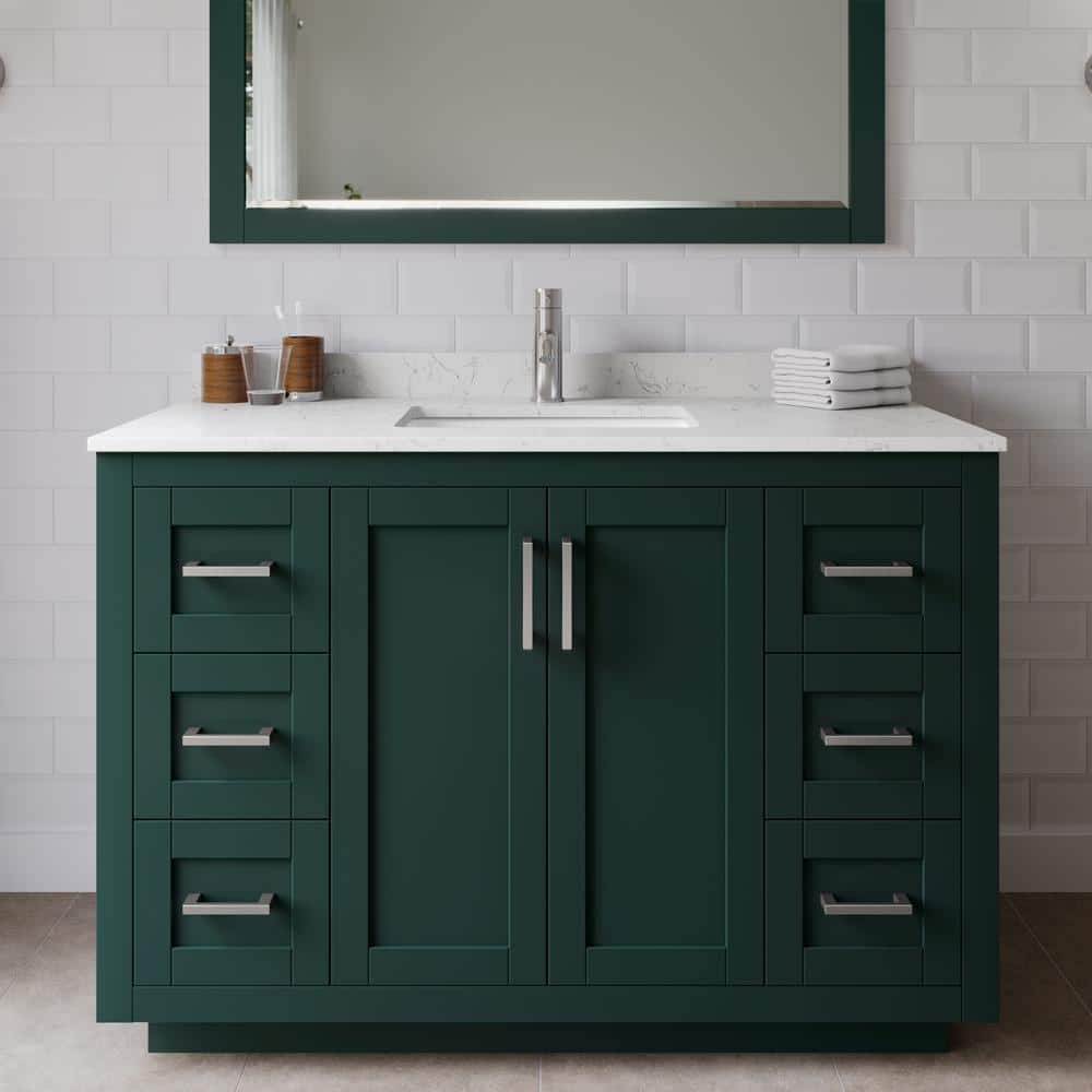 Wyndham Collection Miranda 48" Green Bathroom Vanity with Carrara Marble Top