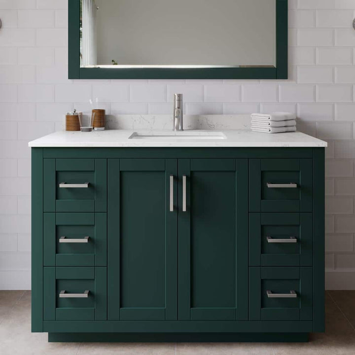 Wyndham Collection Miranda 48" Green Bathroom Vanity with Carrara Marble Top