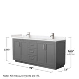 Wyndham Collection Miranda 72" Double Bath Vanity in Dark Gray with Cultured Marble Top and White Basins
