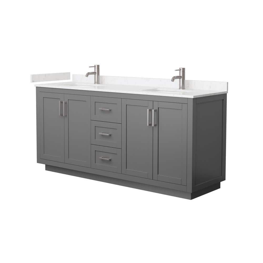 Wyndham Collection Miranda 72" Double Bath Vanity in Dark Gray with Cultured Marble Top and White Basins