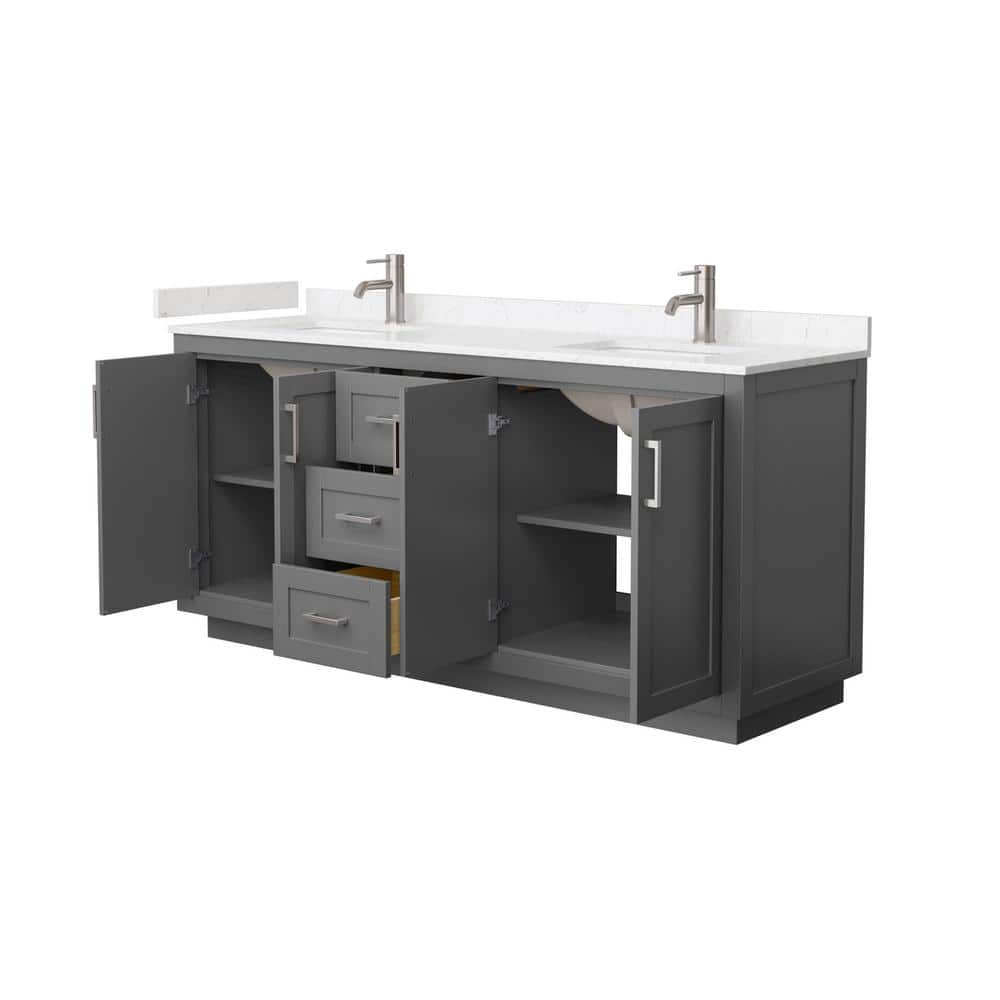 Wyndham Collection Miranda 72" Double Bath Vanity in Dark Gray with Cultured Marble Top and White Basins
