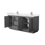 Wyndham Collection Miranda 72" Double Bath Vanity in Dark Gray with Cultured Marble Top and White Basins