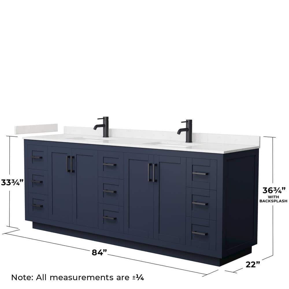 Wyndham Collection Miranda 84" Double Bath Vanity in Dark Blue with Carrara Cultured Marble Top
