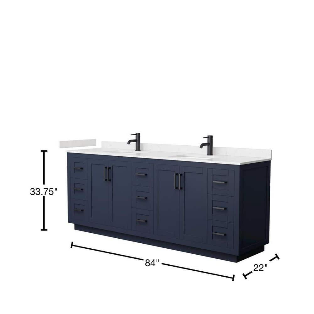 Wyndham Collection Miranda 84" Double Bath Vanity in Dark Blue with Carrara Cultured Marble Top
