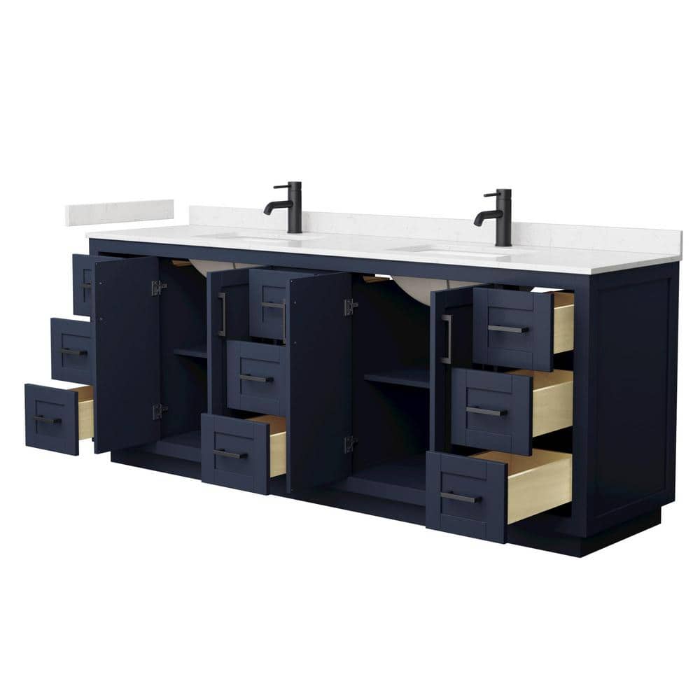 Wyndham Collection Miranda 84" Double Bath Vanity in Dark Blue with Carrara Cultured Marble Top
