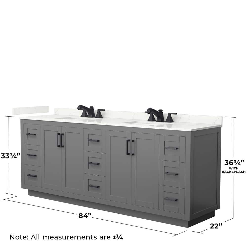 Wyndham Collection Miranda 84" Double Bath Vanity in Dark Gray with Giotto Quartz Top