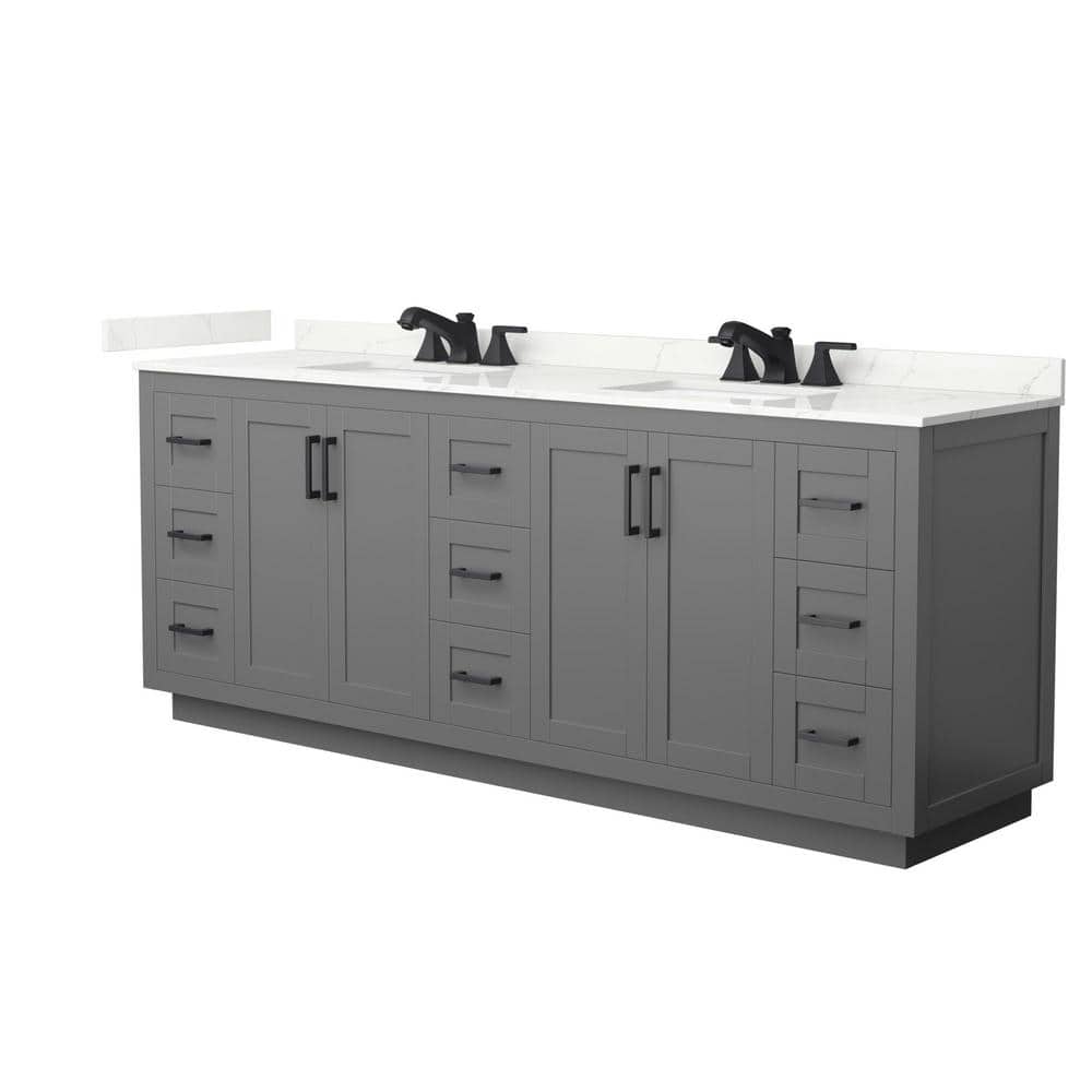 Wyndham Collection Miranda 84" Double Bath Vanity in Dark Gray with Giotto Quartz Top
