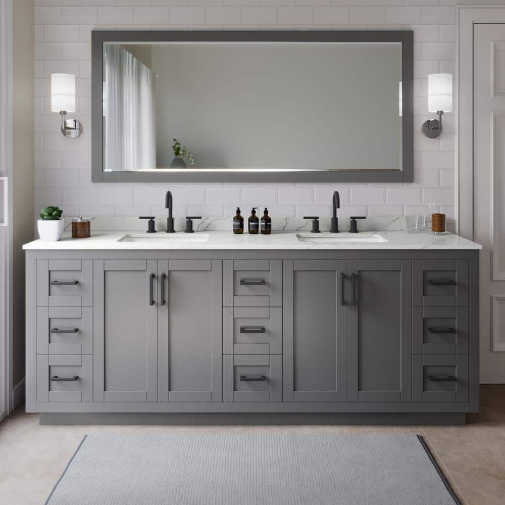 Wyndham Collection Miranda 84" Double Bath Vanity in Dark Gray with Giotto Quartz Top