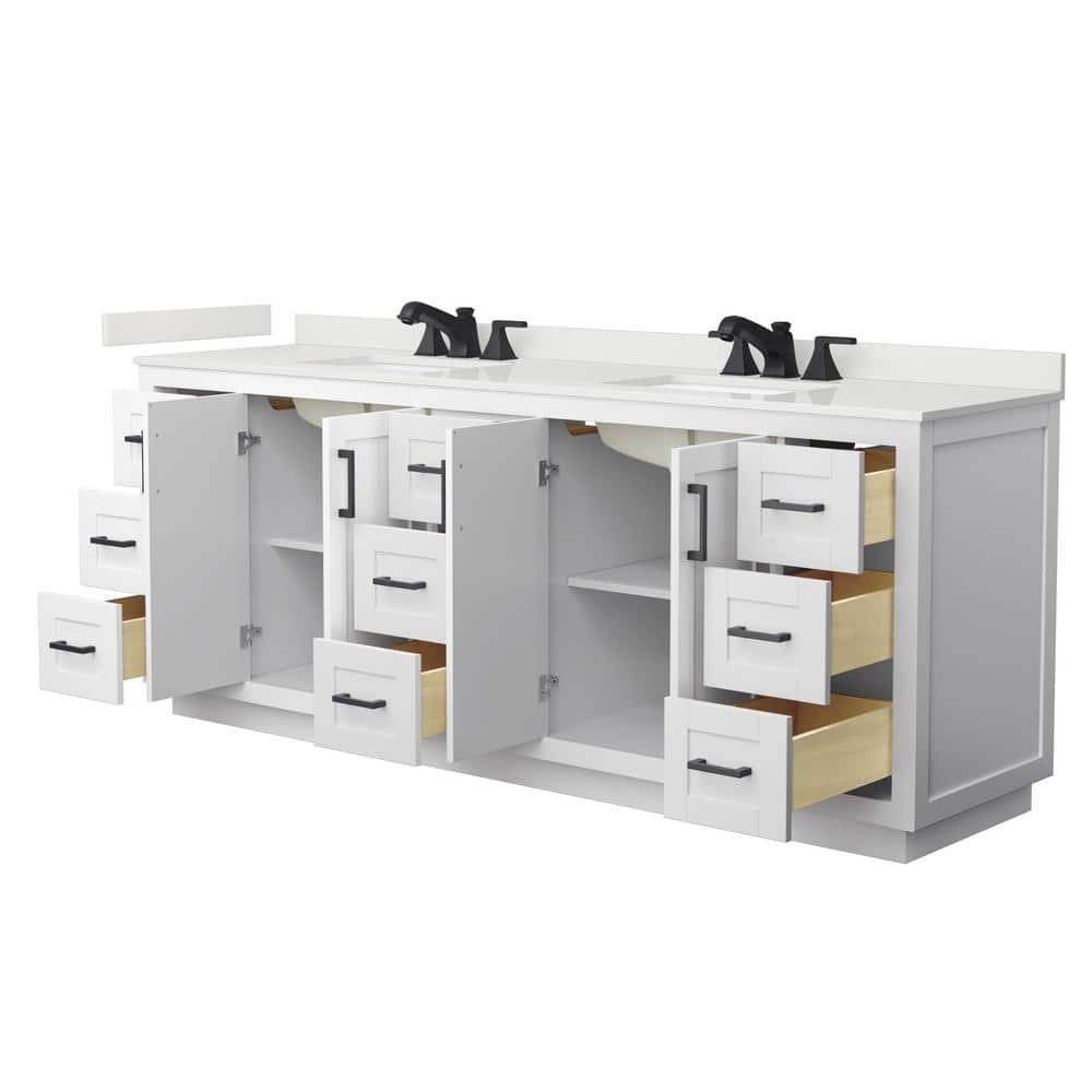 Wyndham Collection Miranda 84" Double Bath Vanity with White Quartz Top