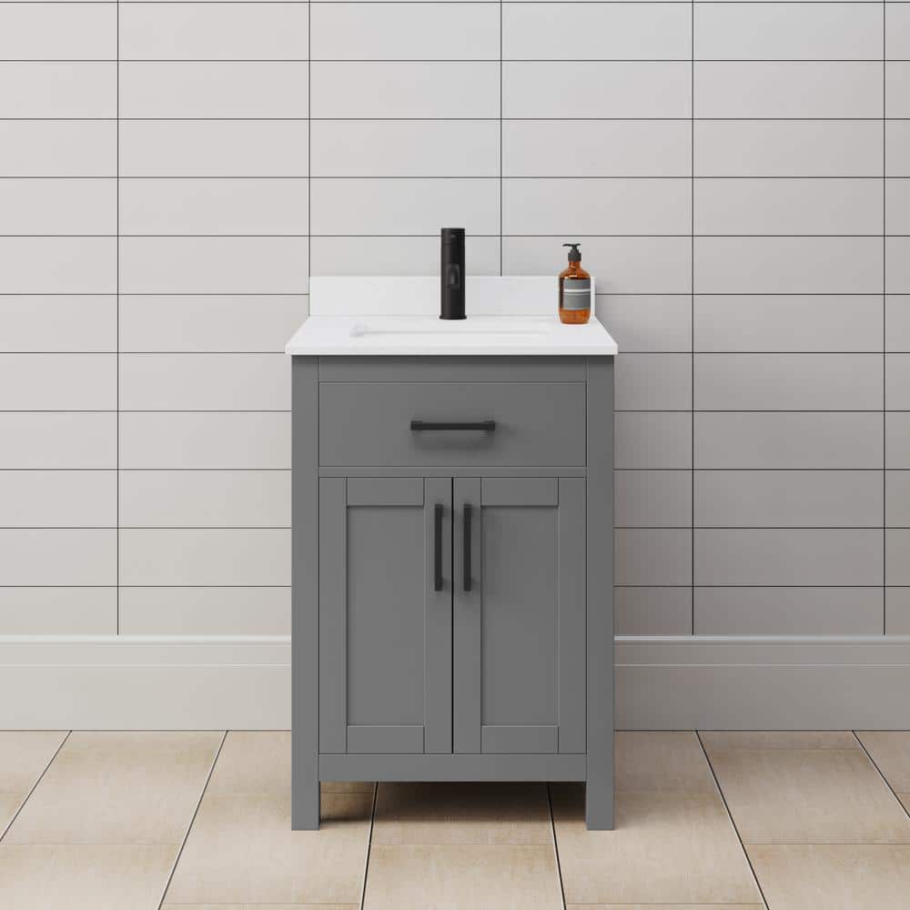 Wyndham Collection Beckett 24" Bathroom Vanity in Dark Gray with Cultured Marble Top