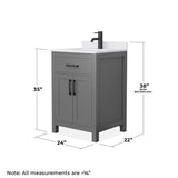 Wyndham Collection Beckett 24" Bathroom Vanity in Dark Gray with Cultured Marble Top
