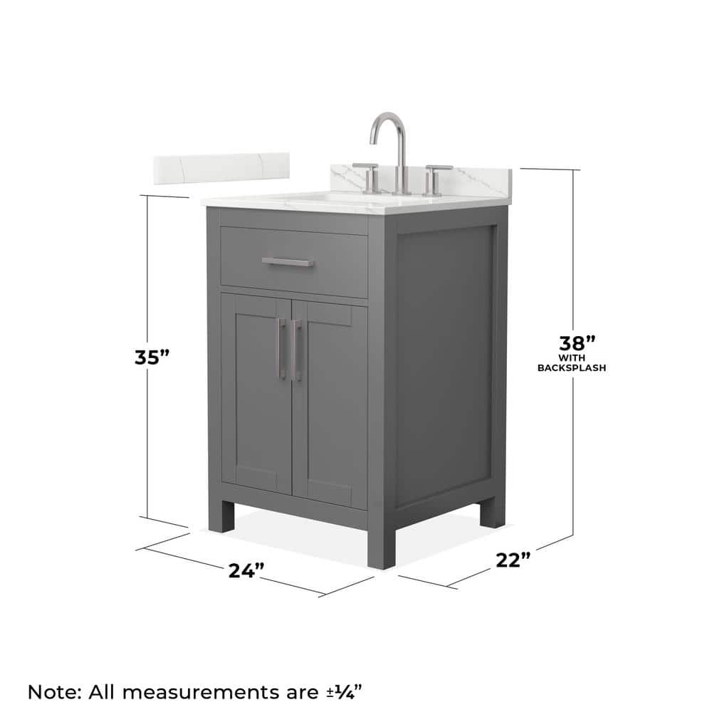 Wyndham Collection Beckett 24" Freestanding Dark Gray Bath Vanity with Giotto Quartz Top