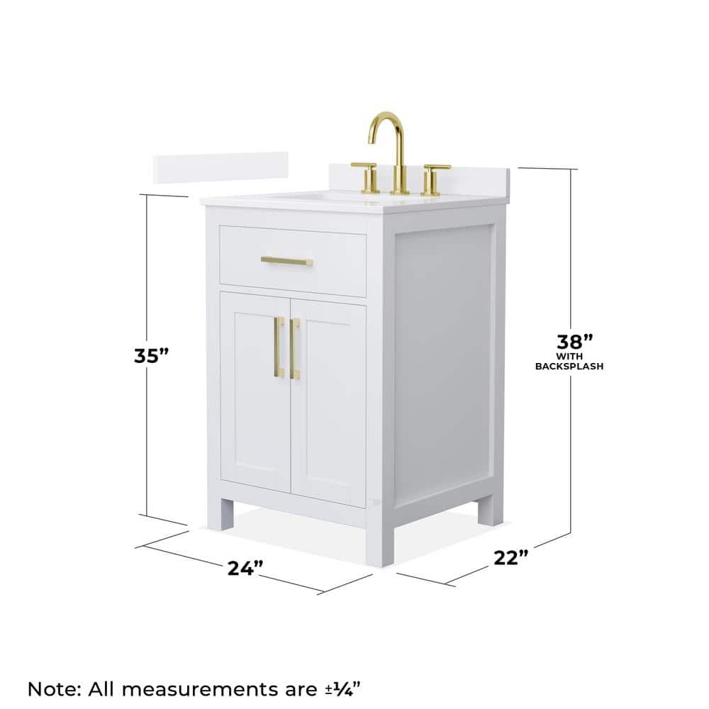 Wyndham Collection Beckett 24" Freestanding White Bath Vanity with Quartz Top