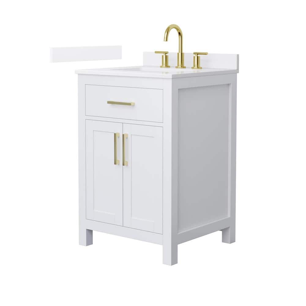 Wyndham Collection Beckett 24" Freestanding White Bath Vanity with Quartz Top