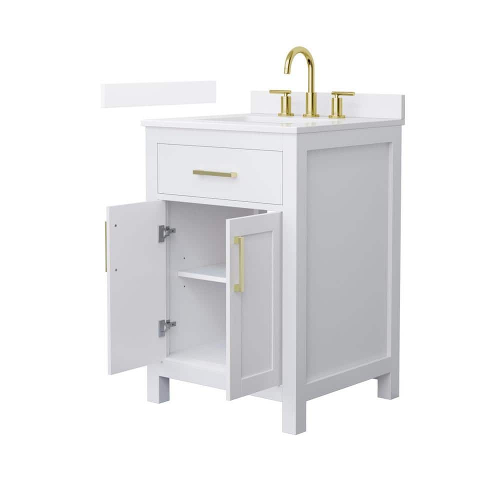 Wyndham Collection Beckett 24" Freestanding White Bath Vanity with Quartz Top