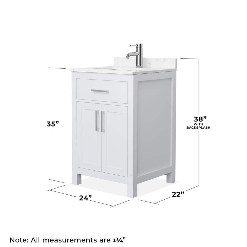 Wyndham Collection Beckett 24" Bathroom Vanity in White with Carrara Marble Top