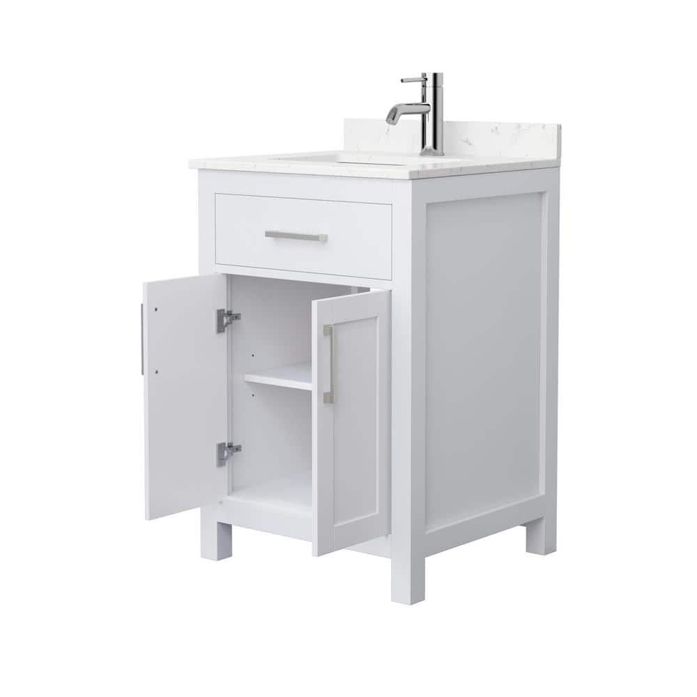 Wyndham Collection Beckett 24" Bathroom Vanity in White with Carrara Marble Top