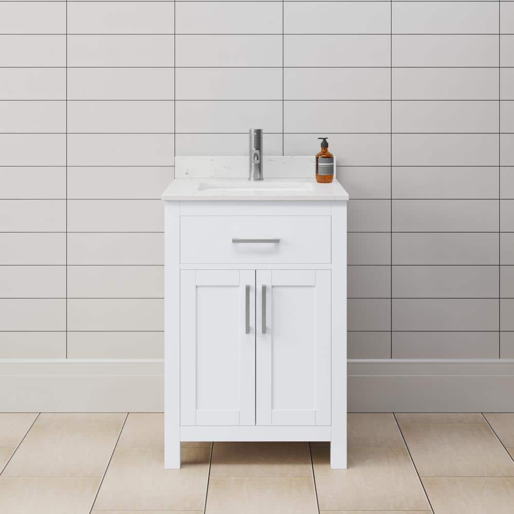 Wyndham Collection Beckett 24" Bathroom Vanity in White with Carrara Marble Top