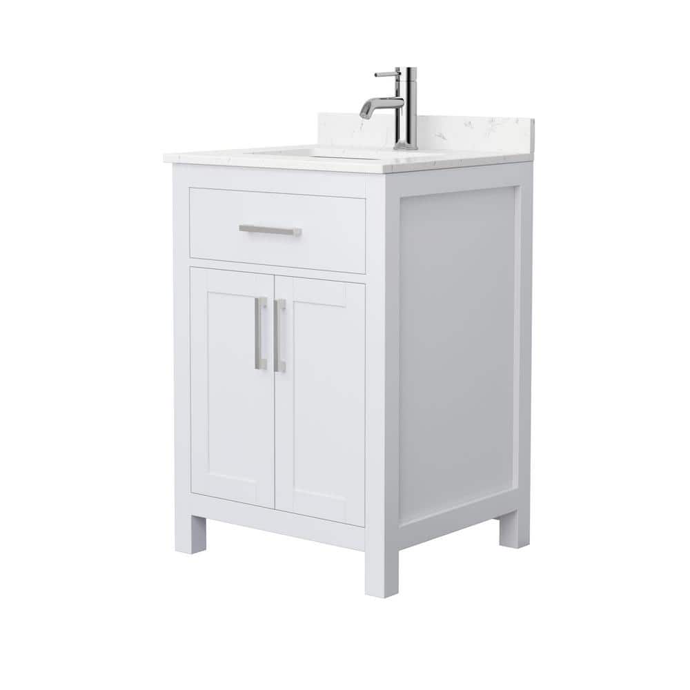 Wyndham Collection Beckett 24" Bathroom Vanity in White with Carrara Marble Top