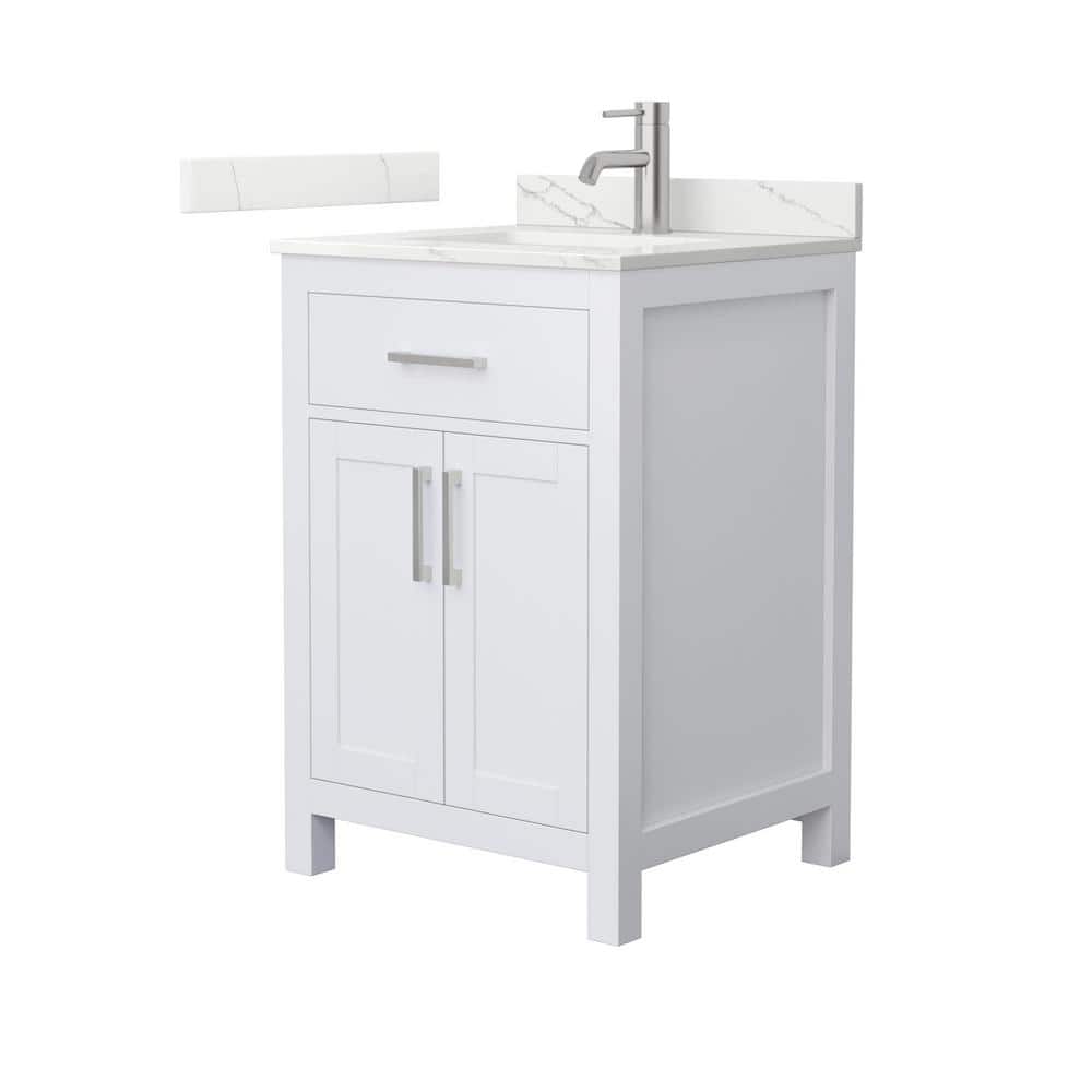 Wyndham Collection Beckett 24" Freestanding White Bath Vanity with Giotto Quartz Top