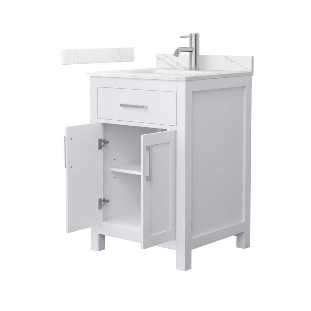 Wyndham Collection Beckett 24" Freestanding White Bath Vanity with Giotto Quartz Top