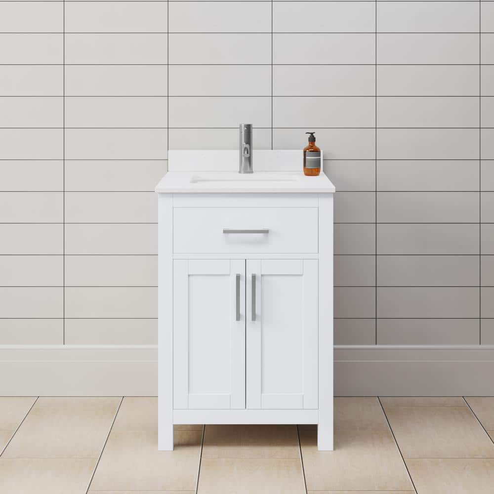Wyndham Collection Beckett 24" Single Bath Vanity in White with Cultured Marble Top