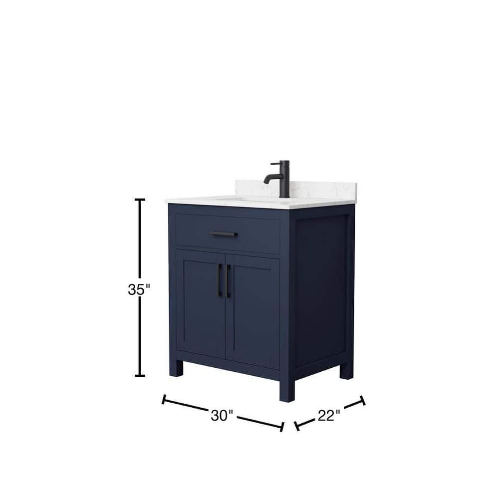 Wyndham Collection Beckett 30" Dark Blue Bathroom Vanity with Carrara Marble Top