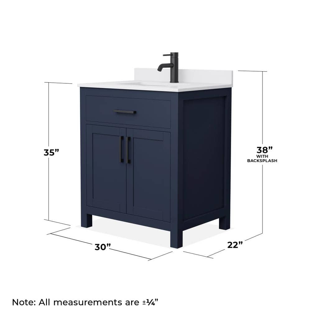 Wyndham Collection Beckett 30" Bathroom Vanity in Dark Blue with White Cultured Marble Top