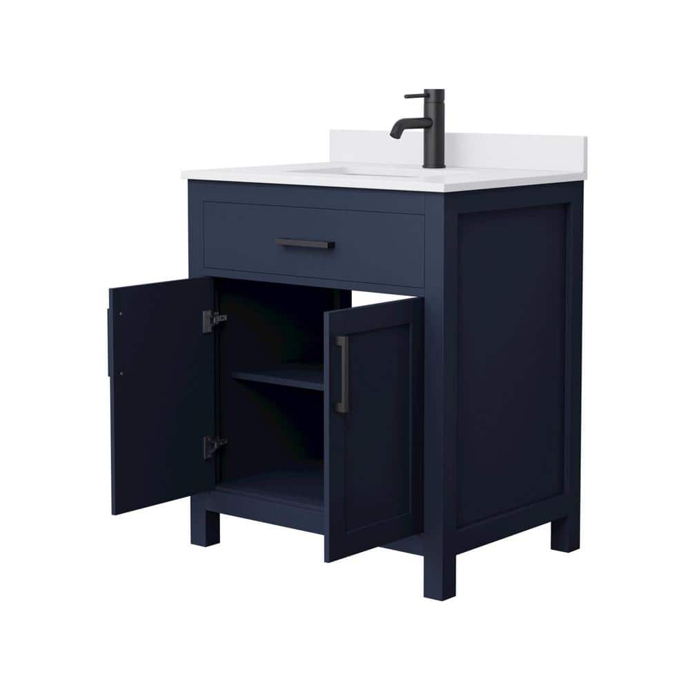 Wyndham Collection Beckett 30" Bathroom Vanity in Dark Blue with White Cultured Marble Top