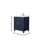 Wyndham Collection Beckett 30" Dark Blue Bathroom Vanity with Carrara Cultured Marble Top