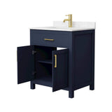Wyndham Collection Beckett 30" Dark Blue Bathroom Vanity with Carrara Cultured Marble Top