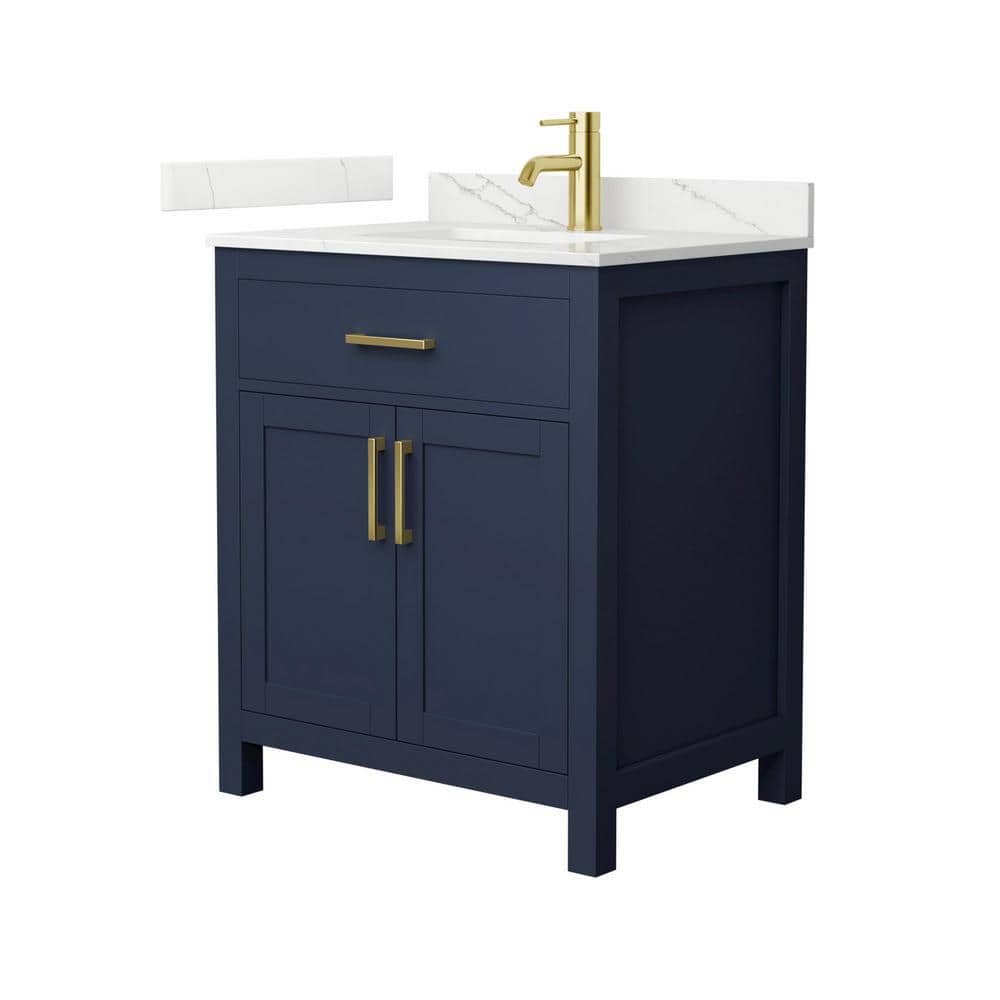 Wyndham Collection Beckett 30" Freestanding Dark Blue Bath Vanity with Giotto Quartz Top