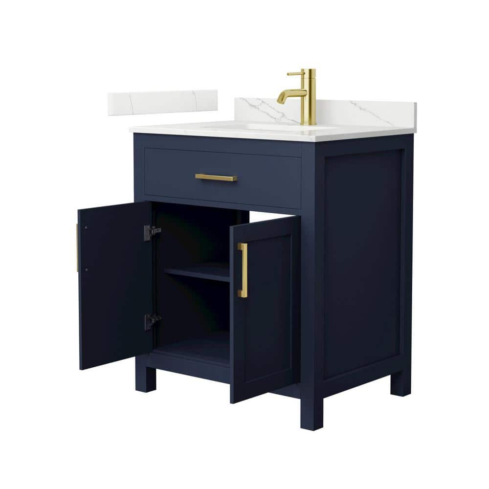 Wyndham Collection Beckett 30" Freestanding Dark Blue Bath Vanity with Giotto Quartz Top