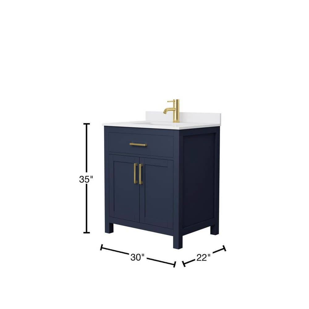 Wyndham Collection Beckett 30" Dark Blue Bathroom Vanity with Cultured Marble Top