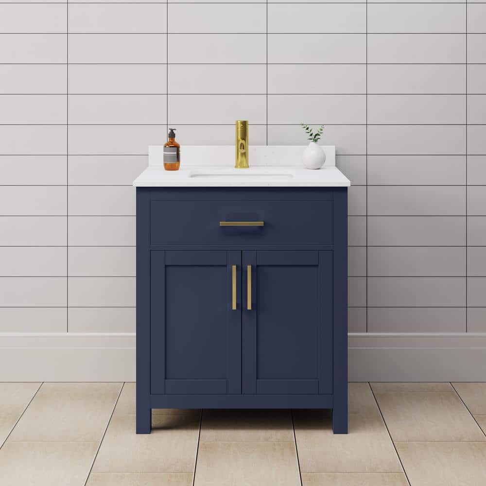Wyndham Collection Beckett 30" Dark Blue Bathroom Vanity with Cultured Marble Top