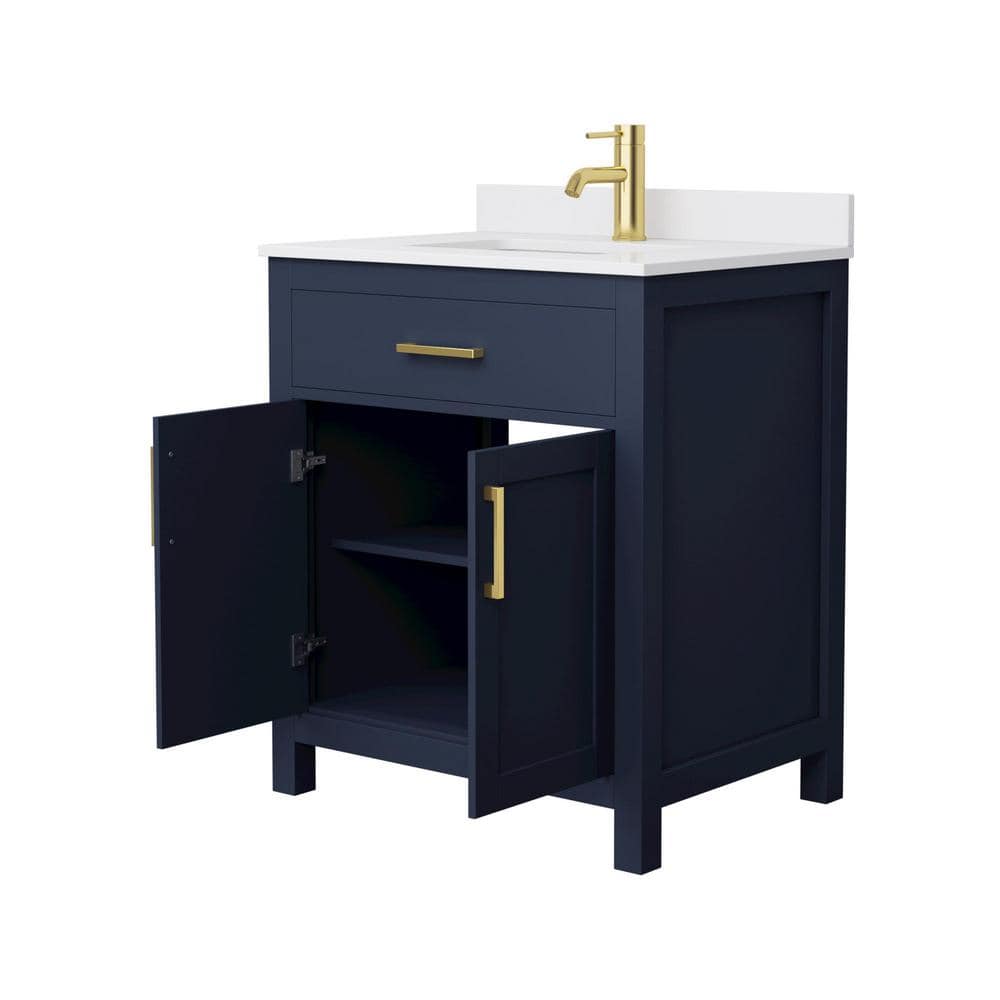Wyndham Collection Beckett 30" Dark Blue Bathroom Vanity with Cultured Marble Top