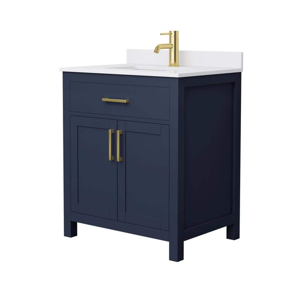 Wyndham Collection Beckett 30" Dark Blue Bathroom Vanity with Cultured Marble Top