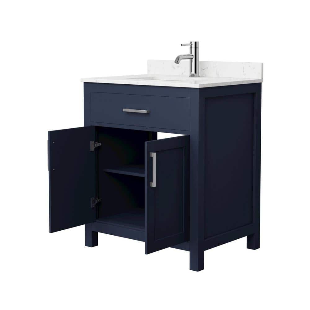Wyndham Collection Beckett 30" Bathroom Vanity in Dark Blue with Carrara Marble Top